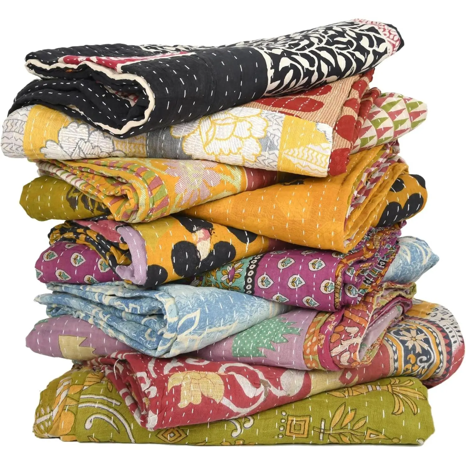 2 Pcs Wholesale Vintage Cotton Tribal Kantha Quilts Mix Lot Old Assorted Patches Bed Cover Rally