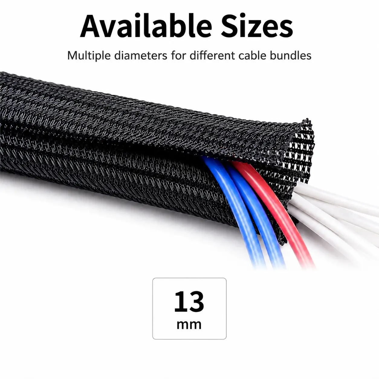 13mm Braided Cable Management Sleeve, Self-Closing Split Wire Protector, Flexible Wiring Tube for Power Cables, Computers, Tvs, Cars