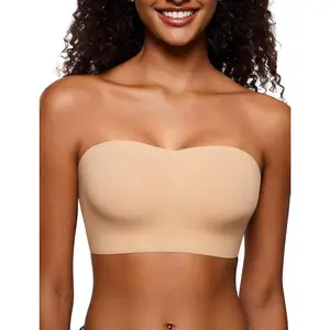 Strapless Bra for Women Non-Slip Silicone Bandeau Invisible Under Dresses Tube Top Convertible Bralettes