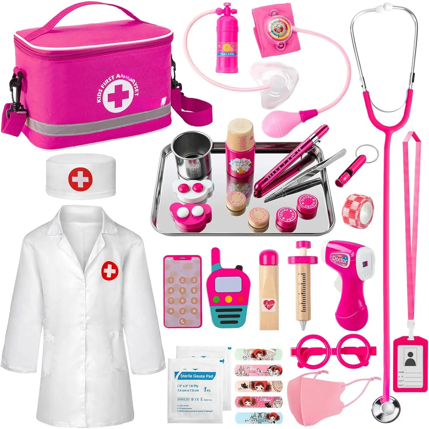 Unisex Plastic Kids Doctor Kit (34 Pcs) for 3+ Years Toddlers, with Medical Storage Bag & Real Stethoscope, Pretend Roleplay Set for Boys & Girls