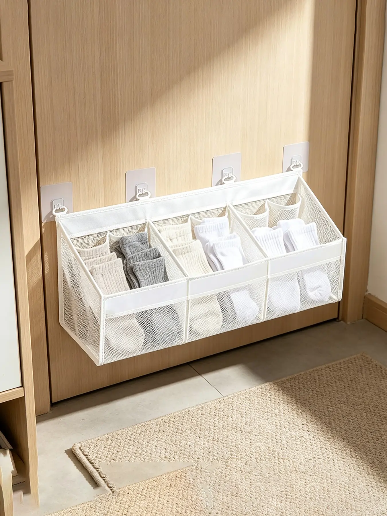Sock Organizer Hanging Bag, Three Compartment Sorting Bag, Wall-Mounted Storage Bag, Efficient Closet Organization Solution