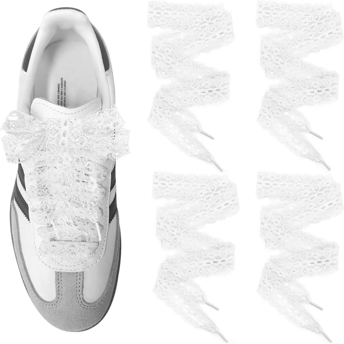 New 2 Pairs 3cm Wide Lace Shoelaces for Sneakers, Flat Fancy Lacy Shoe Laces for Women and Girls Casual Shoes