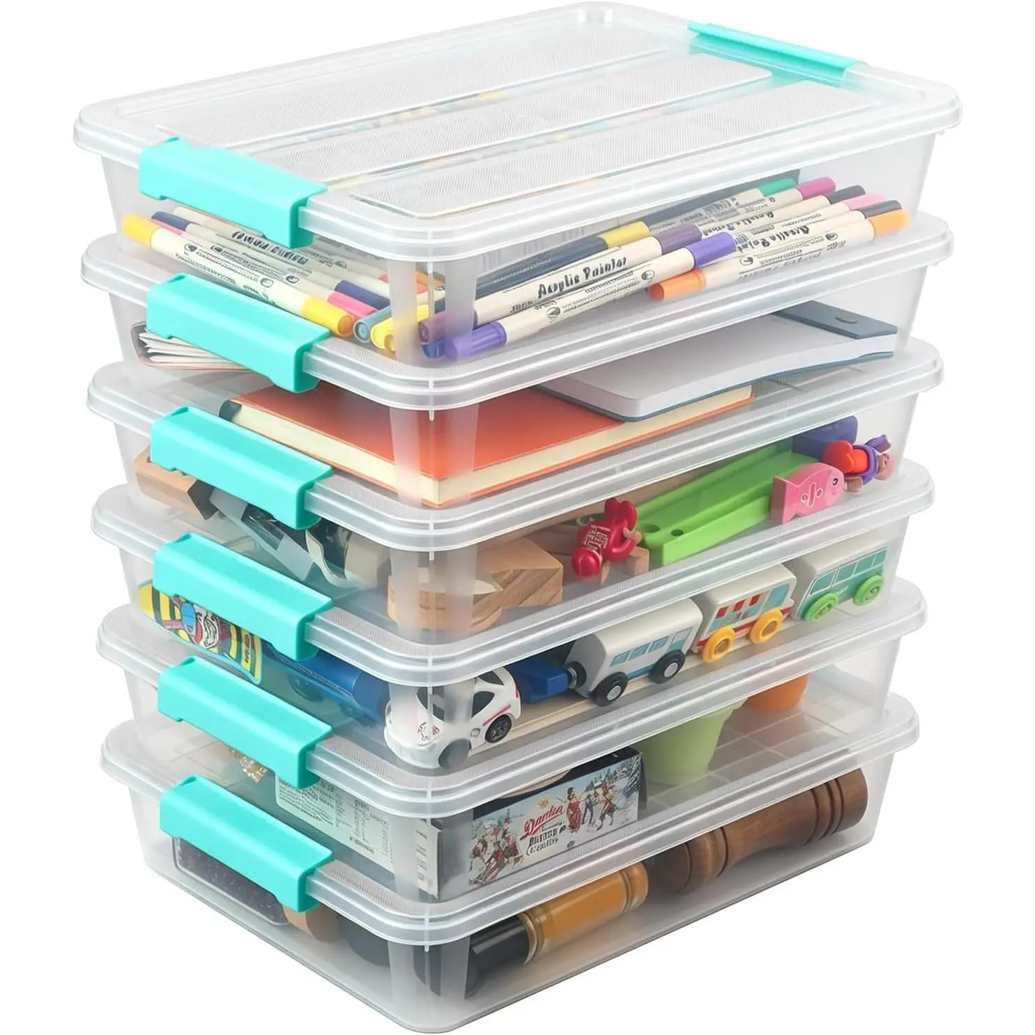 6 Pack Craft Storage Bins with , Clear File Boxes, Green Clips | Craft storage bins sensory bins A4 paper  Letter paper classroom art supplies project organization