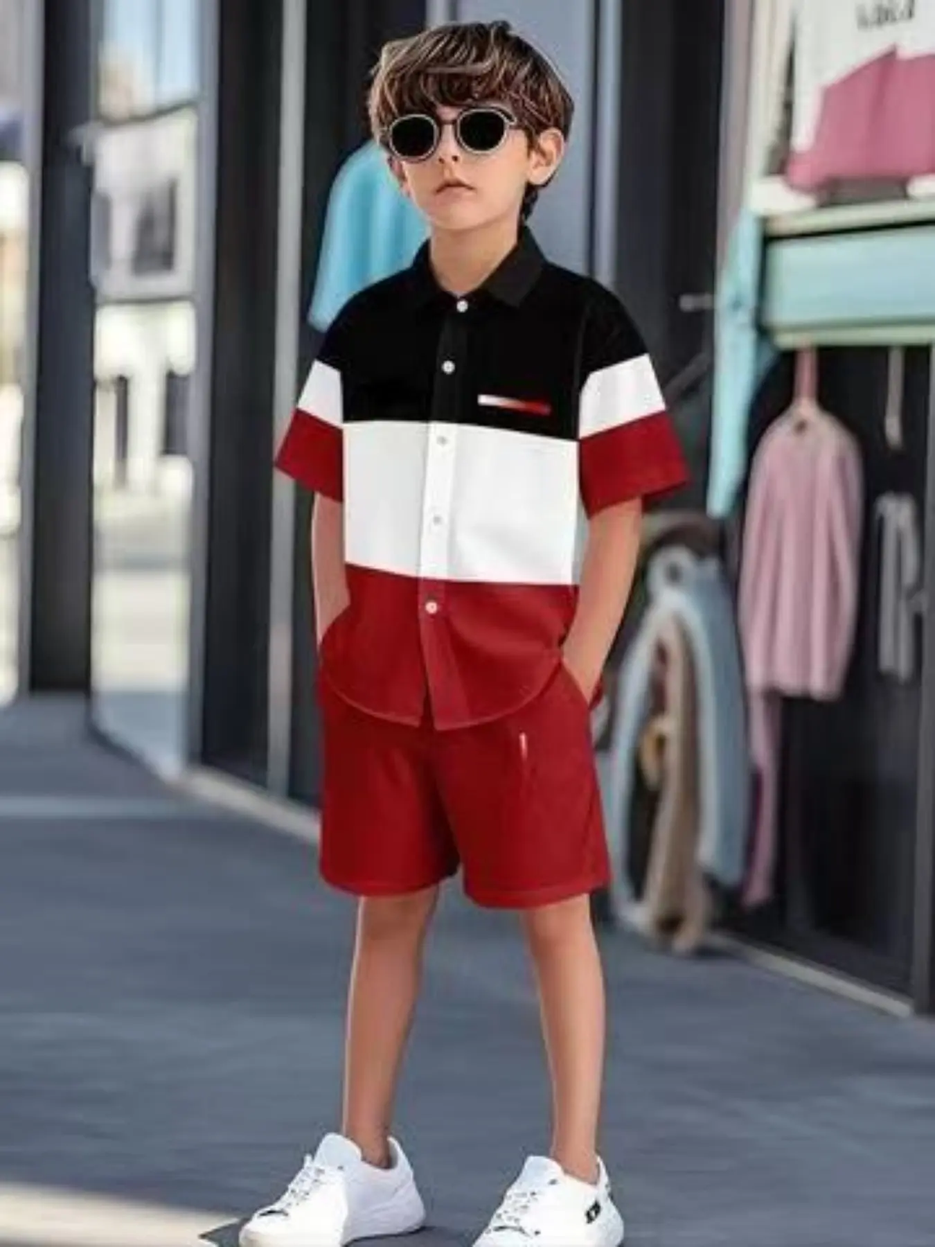 Short Sleeve Shirt Set, Boy Summer Casual Two-Piece, Shorts and Top Combination, Comfortable and Stylish, Graphic Print Set, Matching Set, Summer Clothing Set, Outfit Sets