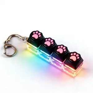 LED light keychain keyboard with press and click buttons Multi Purpose Keychain Fidget toy for relieving stress and anxiety Portable office desk accessories Office decoration gifts Sensory Fidget Keychain Multifunctional Keychain Fidget Keyring