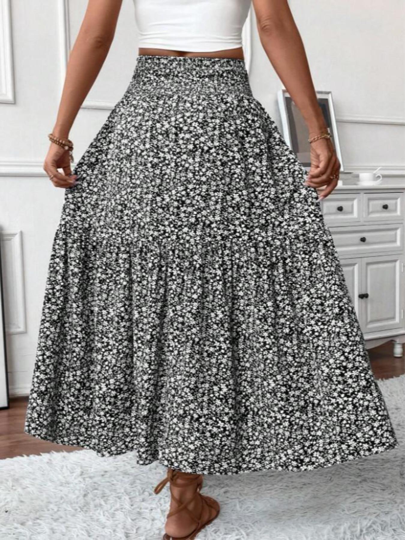 Women's Ditsy Floral Print Elastic, Boho Casual Skirts, Fashion Casual Long Skirt for Daily Holiday Vacation Wear, Ladies Bottoms for Summer
