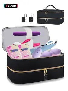 Storage Locking Bag 13.2IN Tier Portable Ditty Travel Box Discreet Lockable Adult Toy Organizer Case with 2 Password Locks, Foldabl Lockable Adult Toy Organizer for Discreet Storage Privacy Protection Lockable Storage Boxes, Foldable Storage Organizer