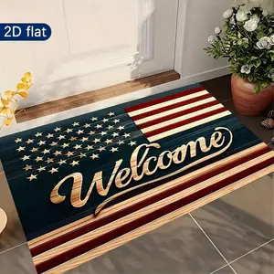 2D Flat, 1pc Welcome Mat with American Flag - Non-slip Front Door Rug, Suitable for Home, Yard, or Garden. Features a Stars and Stripes Design, Ideal for Both Indoor and Outdoor Use, Adding a Patriotic Touch to Home Decor, 2D Flat