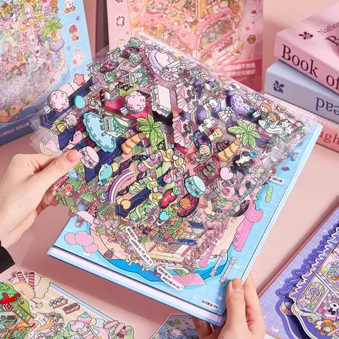 20pcs Miniature Scenery Stickers Book, Rainbow Island 3D Pileable House Stickers, Large Size Journal Accessories for Crafting, Scrapbooking Supplies, Scrapbook Materials, Sticker Sheets