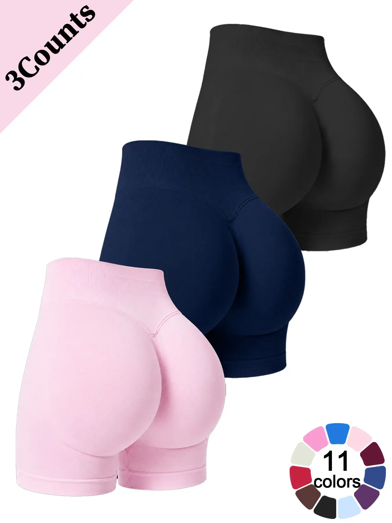 Women’s 1/3 Pack Athletic Shorts Solid Color Four-Way Stretch Seamless Breathable Cooling Comfortable Buttery Soft High-Waisted Butt-Lifting Yoga Shorts for Gym Workouts Pilates Peach Butt Outdoor Running Cycling and Everyday Wear Versatile Fitness Shorts