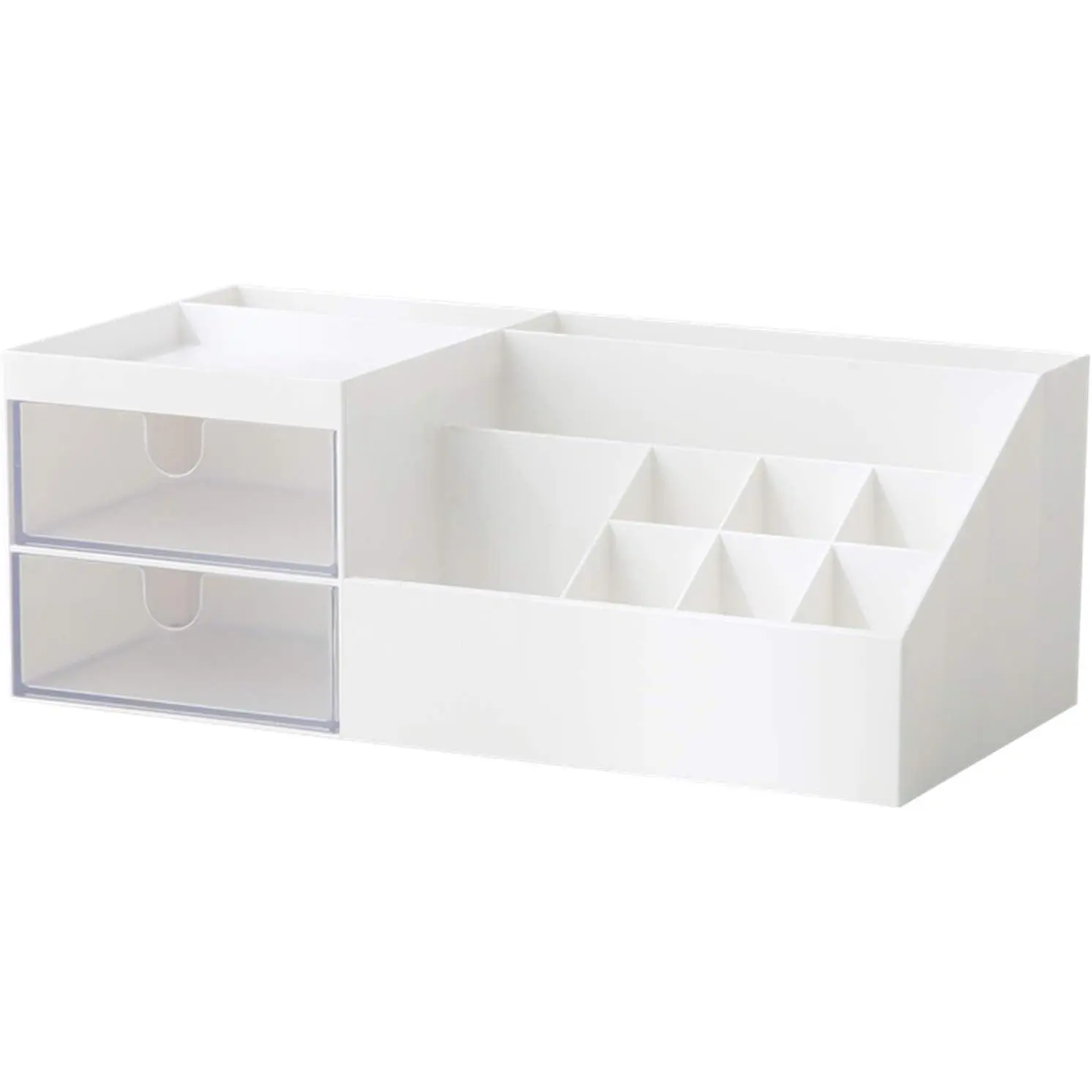 /Makeup  Organizer Box, Mini Desk Storage for Office Supplies, Bathroom Counter or Dresser, White