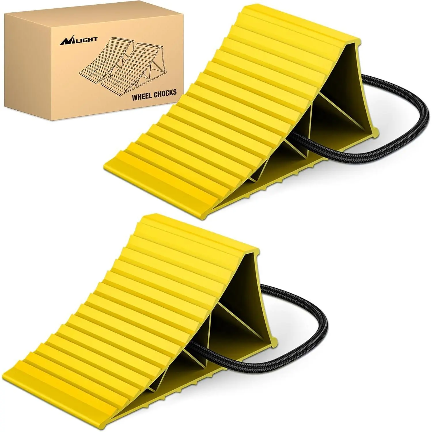 Nilight Wheel Chocks, Heavy Duty Wheel Stopper for Car, Truck, RV, Trailer, Caravan, Motorcycle, 8.7 Inch x 4.8 Inch x 4.2 Inch, 2-Pack(Yellow)