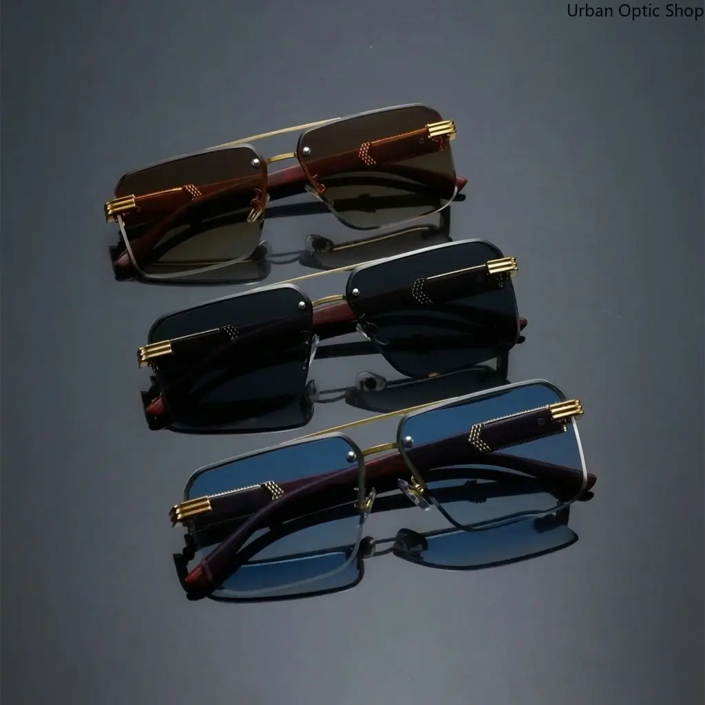 XUH 3-Pack Unisex Metal Frameless Square Sunglasses, Lightweight Modern Sleek Eyewear with Metal Accents & PC Plastic, Men's Sunglasses for Driving & Casual Travel, Boost Fashion Appeal, High-Clarity, Maximizes Field Of Vision, Polished Metal Details