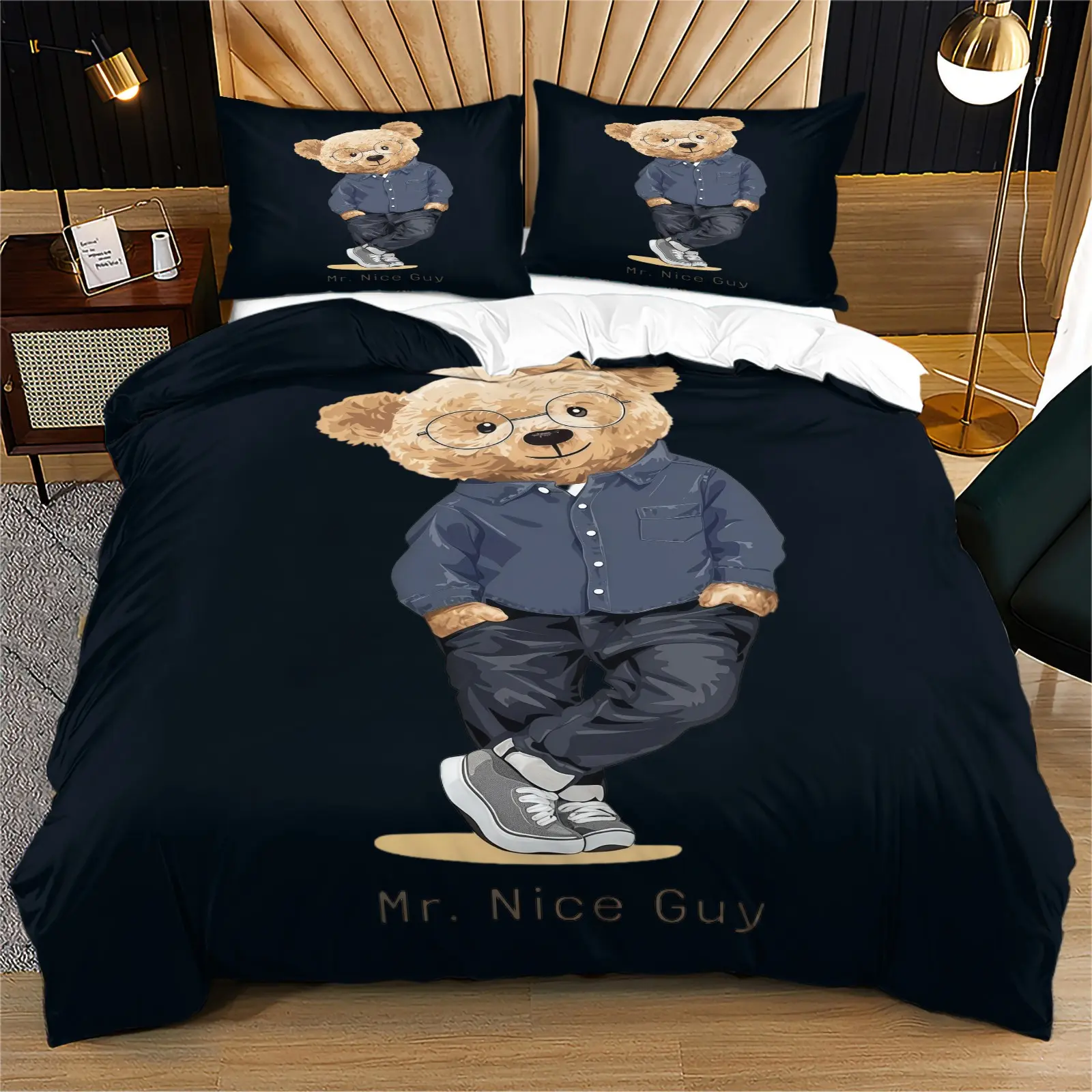 Bear Pattern Duvet Cover Set, Theme Bedding Set, Soft And Comfortable Bedding Set, Including 1 Duvet Cover And 1 Or 2 Pillowcases, Without Duvet Core And Pillow Core, Suitable For Teenagers And Adults, Bedroom, Dormitory, Apartment Scenes