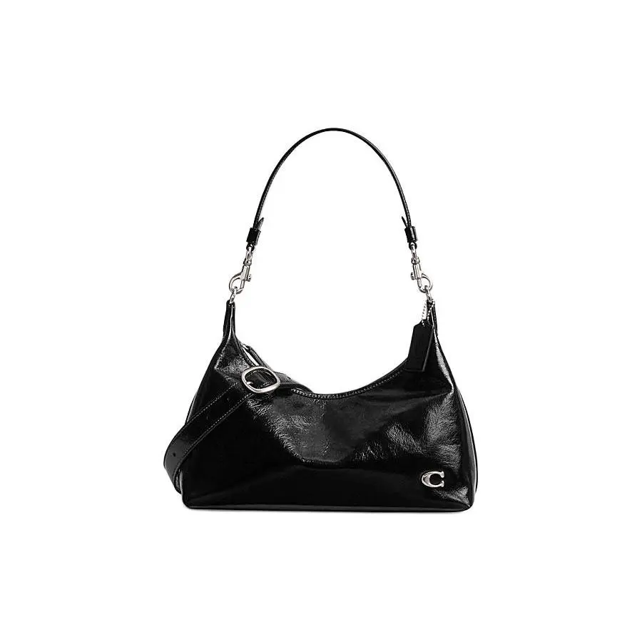Coach Juliet 30 Hobo Bag for Women – Glossy Leather, Adjustable Strap, Zip Closure, Large Size, Black Verifiable, with credentials and supporting global authentication