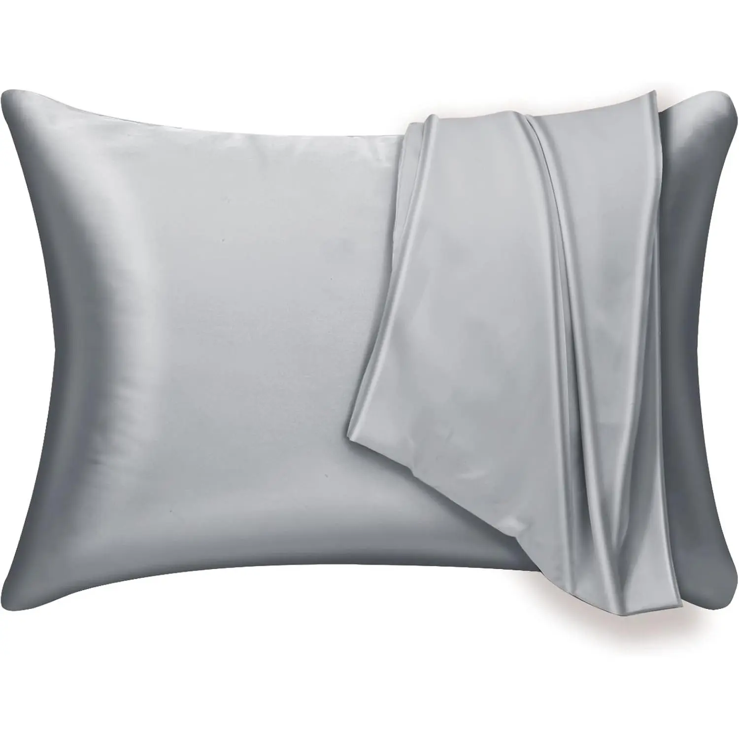 Mulberry Silk Pillowcase 2 Pack for Hair and Skin,with Hidden Zipper.Both Sides 19 Momme Allergen Soft Breathable Silk Pillow Cover (Standard, Gray)