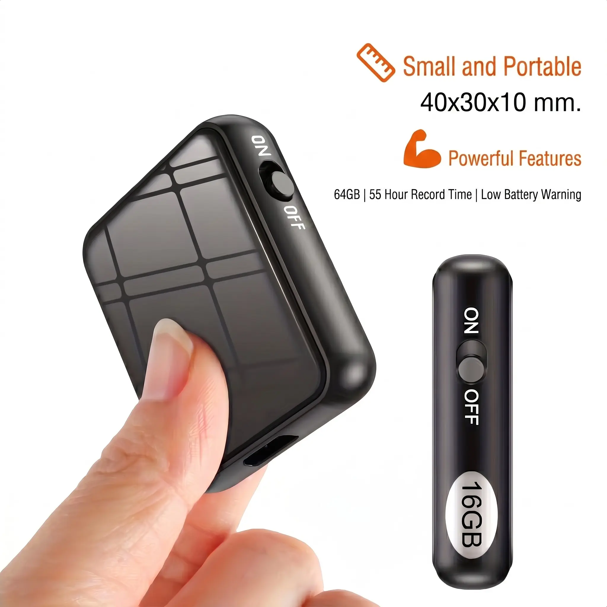 Professional Smart Voice Recorder 32GB/64GB, Portable Recorder, 55 Hours Continuous Recording, USB-C Fast Charging, One-Button Save, Voice Control, Mp3 Playback, Noise Reduction, Audio Equipment