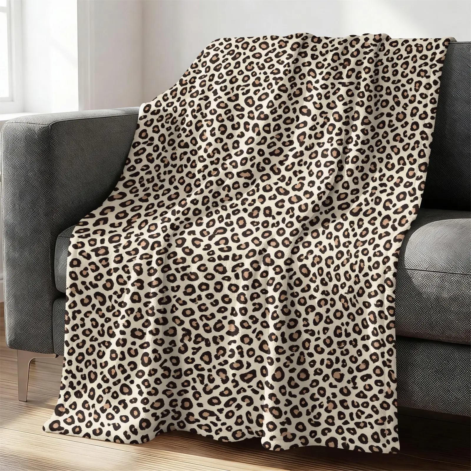 Retro Beige Base Leopard Print Fleece Blanket, Plush Flannel Blanket with Brown Black Irregular Animal Spot Print, Skin-Safe Warm Fabric, Decorative Gift Throw for Modern Home Decor, Sofa Decor, Holiday Travel and Daily Relax, Cozy Blankets, Blanket Gifts