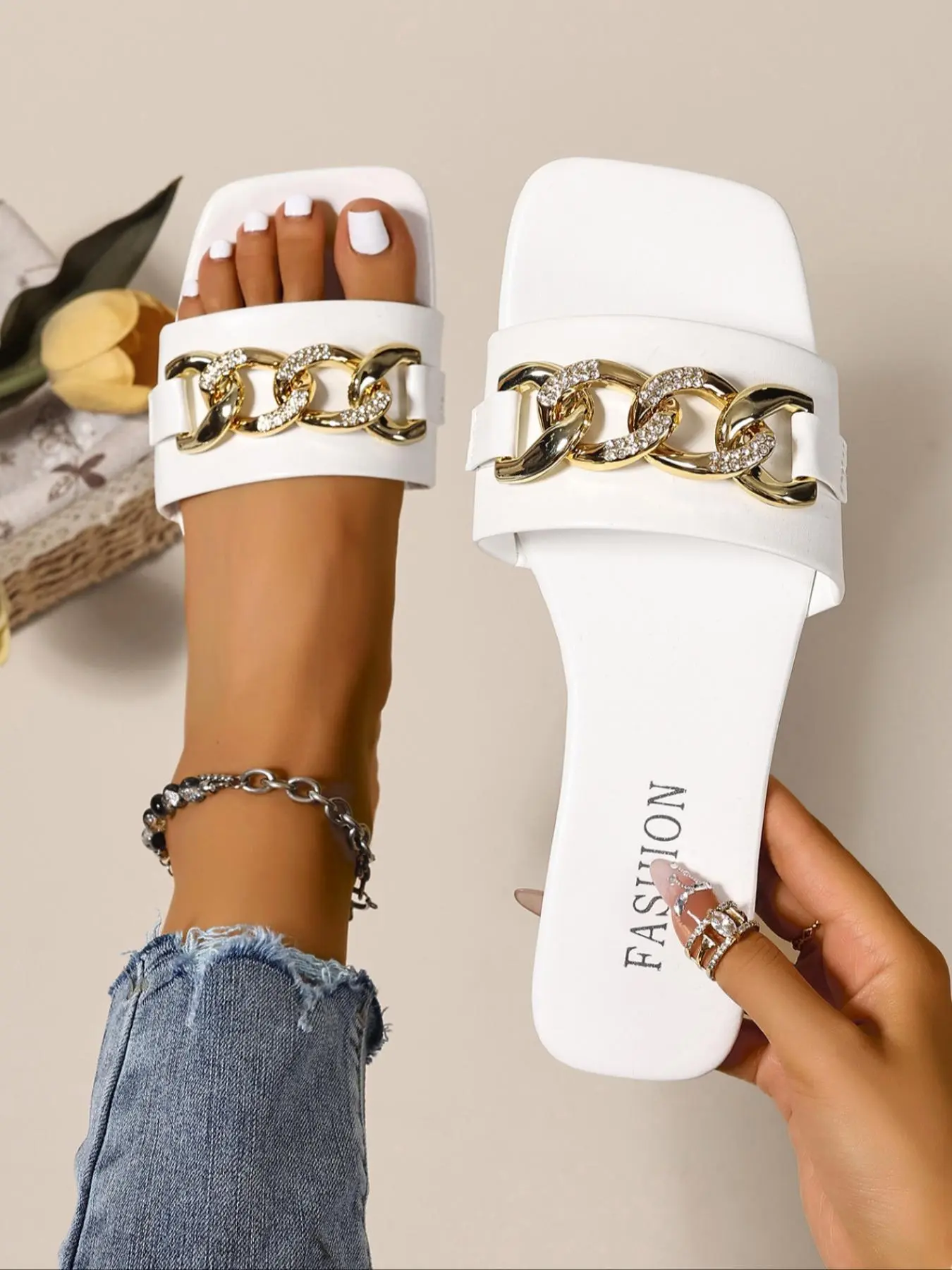 Fashionable Chain Decorated Platform Sandals, Casual Open Toe Sandals for Summer, Lightweight Breathable Comfortable Shoes for Daily Wear, Women
