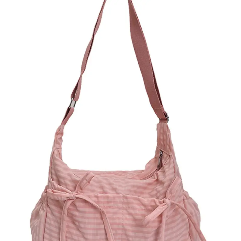 High-Quality Plaid Bow Tote Bag, Korean Soft Girl Style, Adjustable Strap Shoulder Bag, Large Capacity, Casual Commute Backpack, Fashionable Shoulder Bag