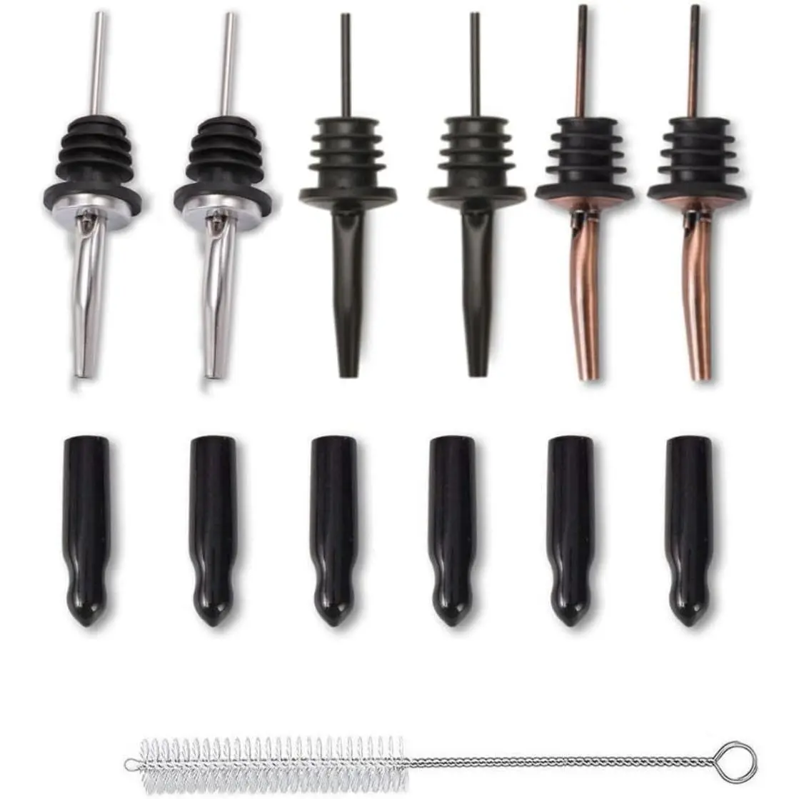 Food-Grade Stainless Steel Liquor Pour Spouts with Dust Caps | Leak-Proof Speed Pourer for Liquor & Alcohol Bottles - Brushed Silver, Matte Black, Rose Gold