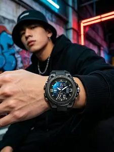 Men's Sporty Digital Watch, Quartz Digital Watch, Fashionable Watch with Digital Display, Trendy Watch for Daily Life, Water Resistant Watch, No Gift Box