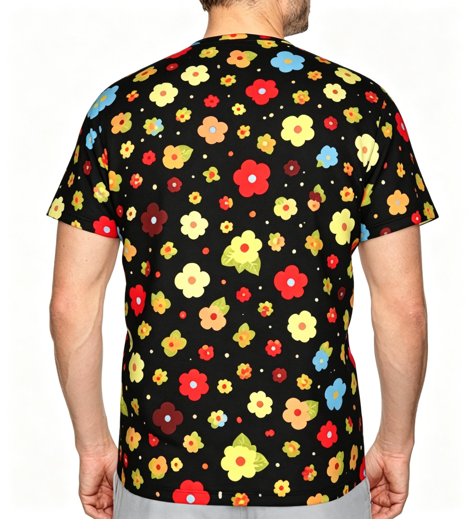 Colorful Floral Retro Cartoon Summer Full-Print Short-Sleeve 3D Printed T-Shirt, Unisex Outdoor Comfortable Top, Party Clothes, Couple Pattern, Gift for Friends