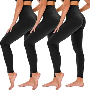 Women's 3-Pack High-Waisted Tummy Control Leggings - Soft Fabric Yoga Pants with Pocket Detail for Workout, Sports