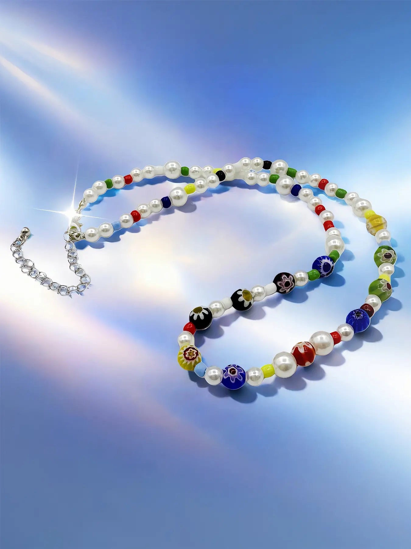 Colorful Glass Bead Necklace for Men and Women, Versatile Artificial Pearl Choker, Preppy Style Fashion Accessory, Random Bead Colors