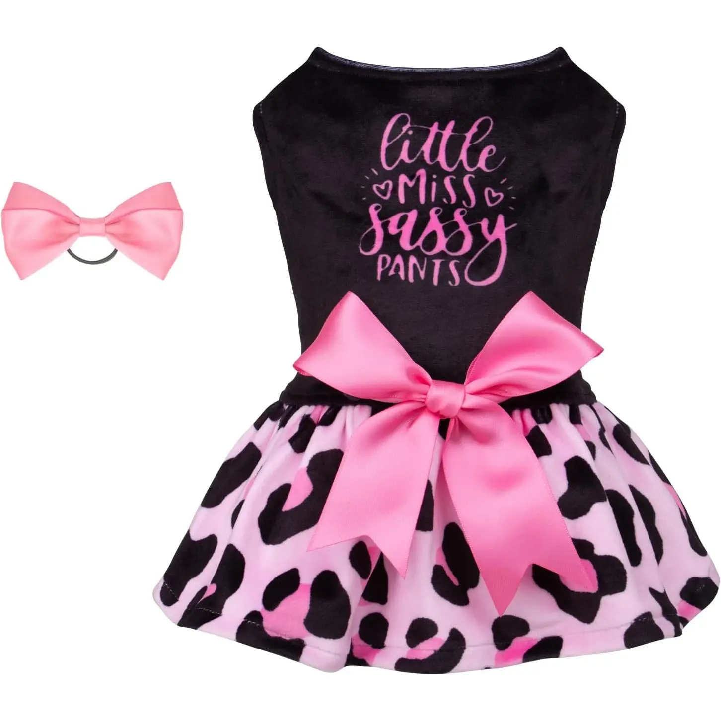 Little Miss Sassy Pants Dog Leopard Print Dress Velvet for Small Dogs Girl Puppy Dresses Pink Dog Clothes