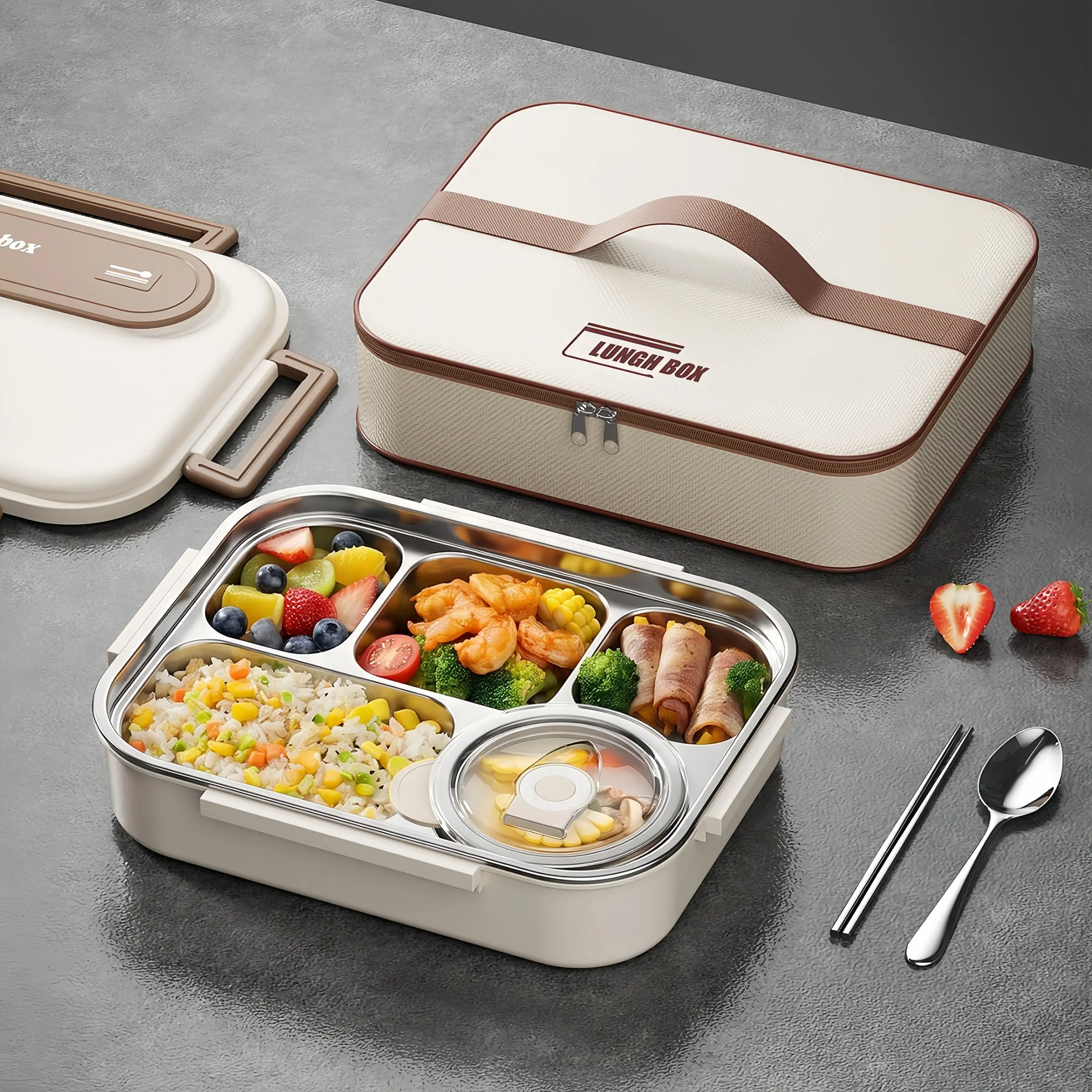 304 Stainless Steel Lunch Box Set, Bento Lunchbox, Multi-Compartment, Large Capacity, Microwave Safe, Leak-Proof, Insulated, Ideal for Picnics, Office, Students