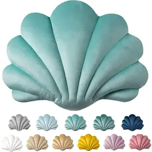 3D Shell Shaped Accent Throw Pillow, Soft Velvet Insert Included Cushion for Couch Bed Living Room, Pack of 1, Turquoise, 18 X 13 inches