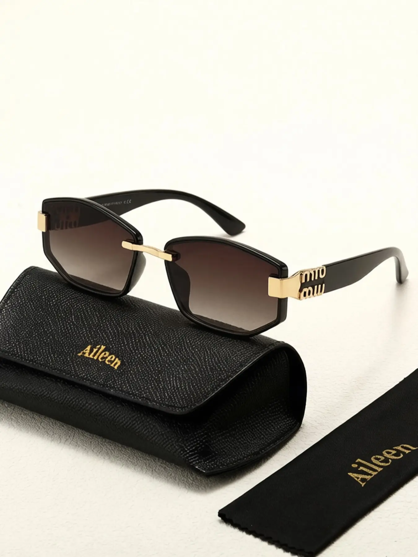 Luxury Metal Sunglasses for Men Women, Geometric Irregular Frame with Gold Letter Detail, Aesthetic Fashion Eyewear，Comes with glasses case, suitable for daily use