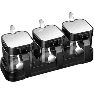 Glass Storage Jar Set with Lids and Stainless Steel Spoons, Food Storage Containers Suitable for Storing Sugar, Salt, Coffee and Tea for Home & Kitchen Use