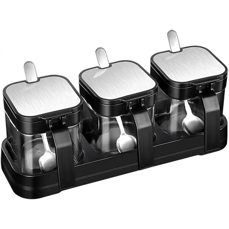 Glass Storage Jar Set with Lids and Stainless Steel Spoons, Kitchen Canisters, Food Storage Containers Suitable for Storing Sugar, Salt, Coffee and Tea for Home & Kitchen Use