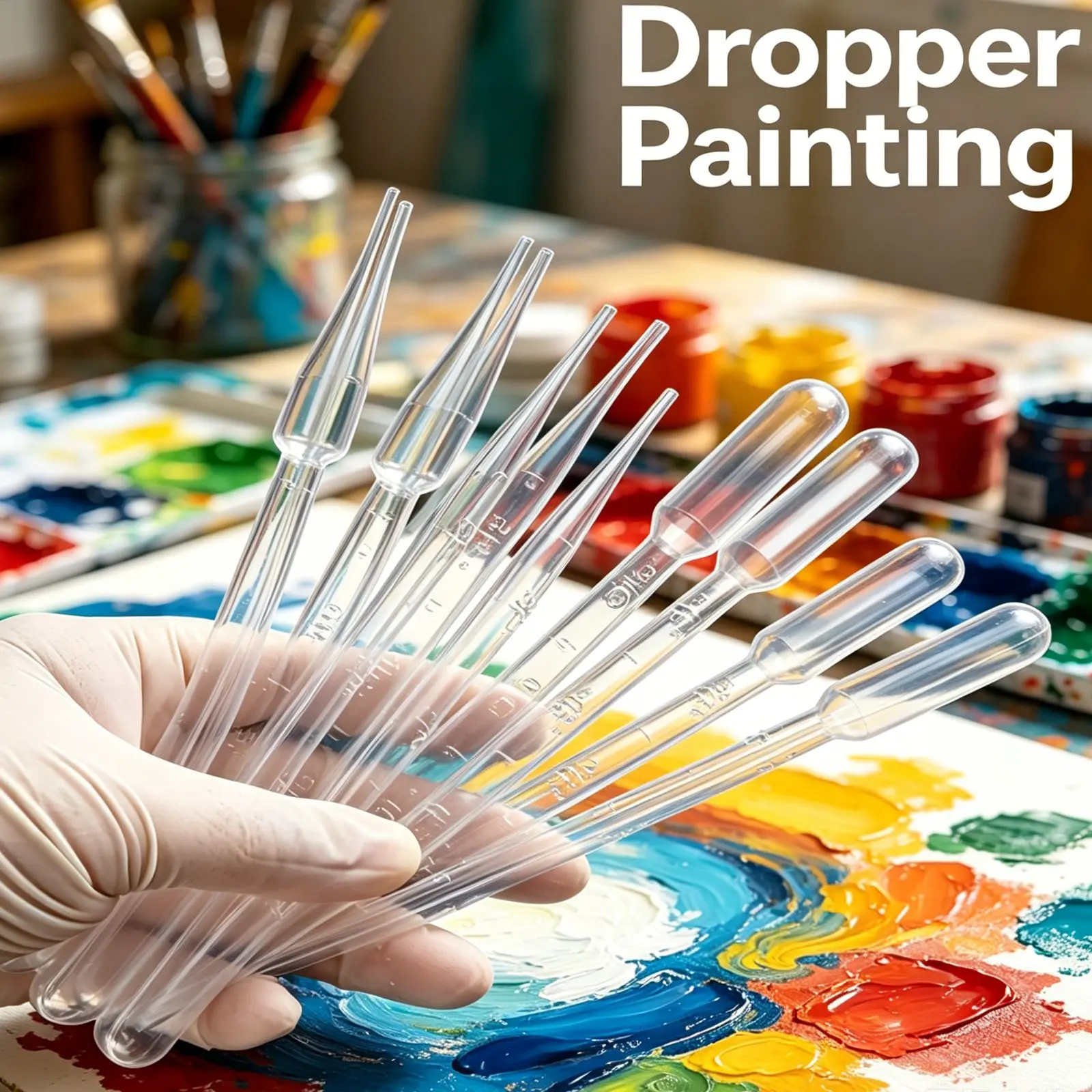 Art Painting Droppers 100 Pack, 3ml Graduated Clear Plastic Pipettes, Round Tip for Ink, Pigment & Craft Liquid Dispensing