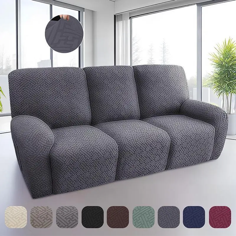1/2/3 Seater Recliner Chair Covers with Side Pockets Waterproof Stretch Jacquard Chair Covers for Reclining Chair Non-Slip Recliner Slipcovers for Living Room Soft Recliner Protector