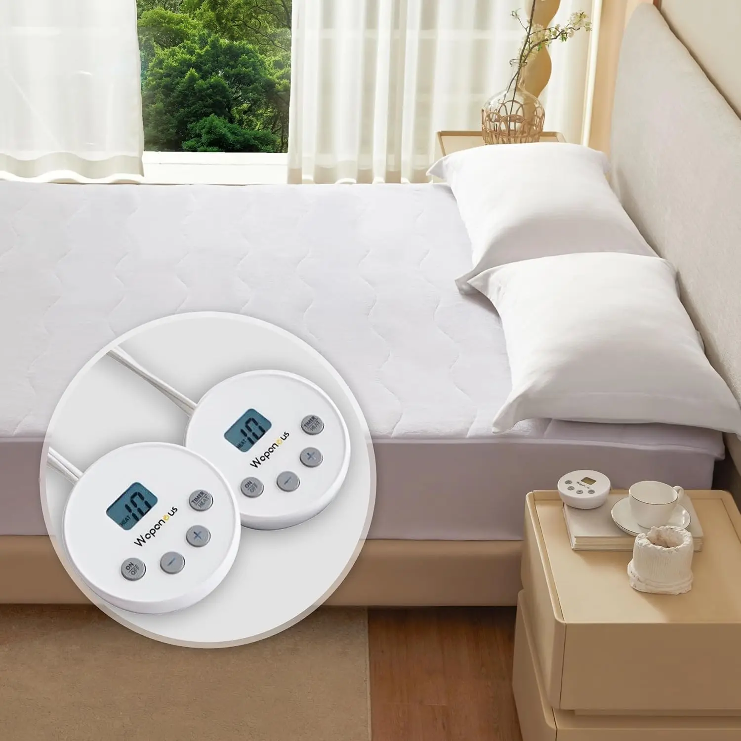 Wave Quilted Heated Mattress Pad Queen Size (60"x80") - 10 Heat Settings, Dual Control, 1-12H Auto Off, Deep Pockets (Fits up to 18"), Coral Fleece Bed Warmer, ETL Listed, Machine Washable