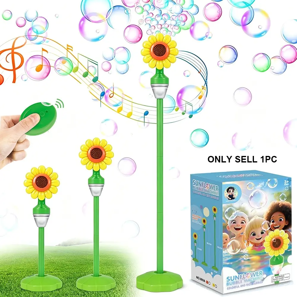 Bubbles Stand Machine with Sound Light, Sunflower Bubbles Maker, Tall Adjustable, Rechargeable Automatic Bubbles Blower for Outdoor Backyard Party, Birthday Christmas Kid Gifts