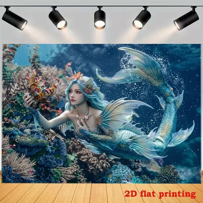 2D flat banner 1pc ocean mermaid theme decorative hanging cloth, suitable for bedroom bedside, living room background wall, theme party photography, indoor wall art decoration, polyester material, multiple sizes available.