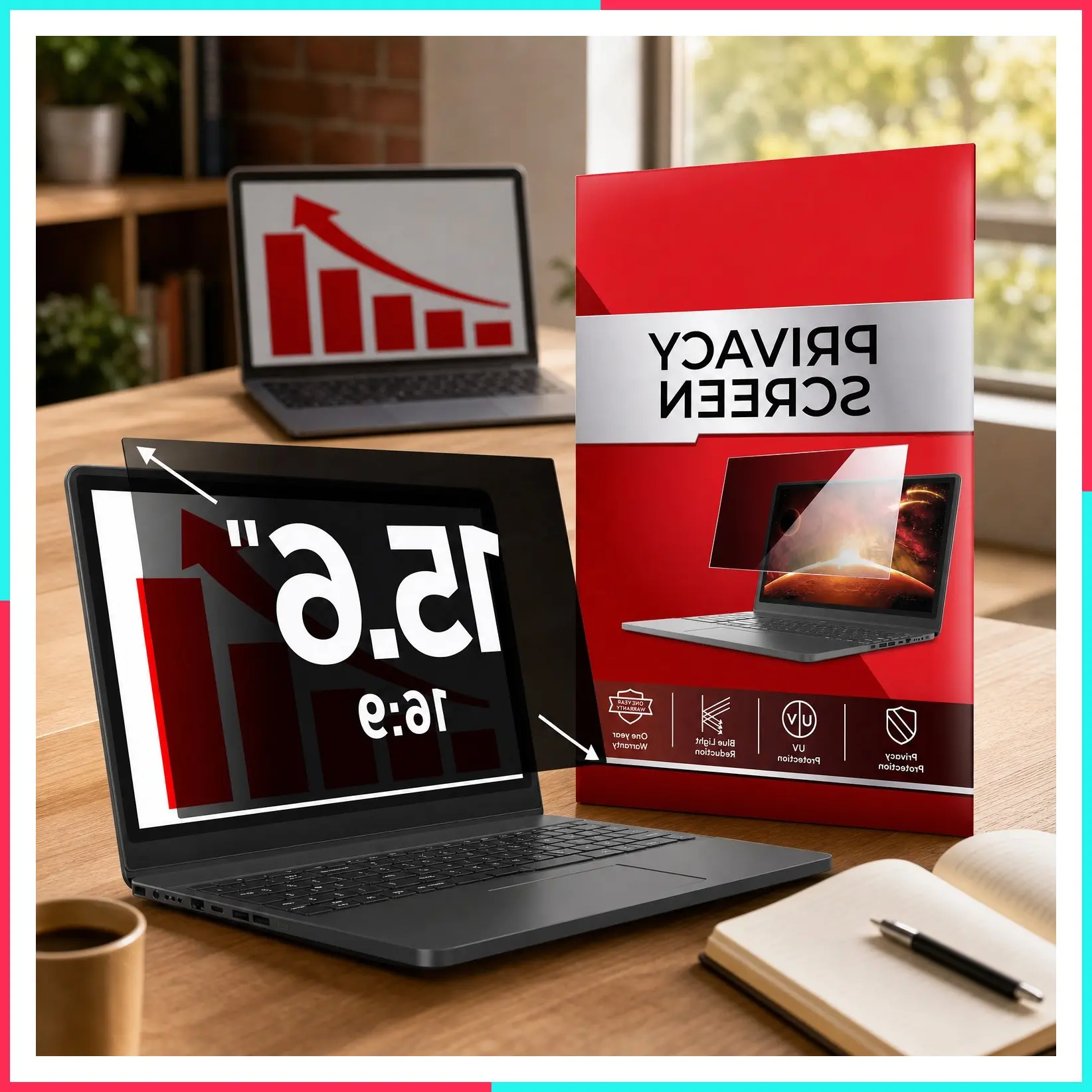 15.6 Inch 16:9 Laptop Privacy Screen Filter - Computer Monitor Privacy Shield and Anti-Glare Protector