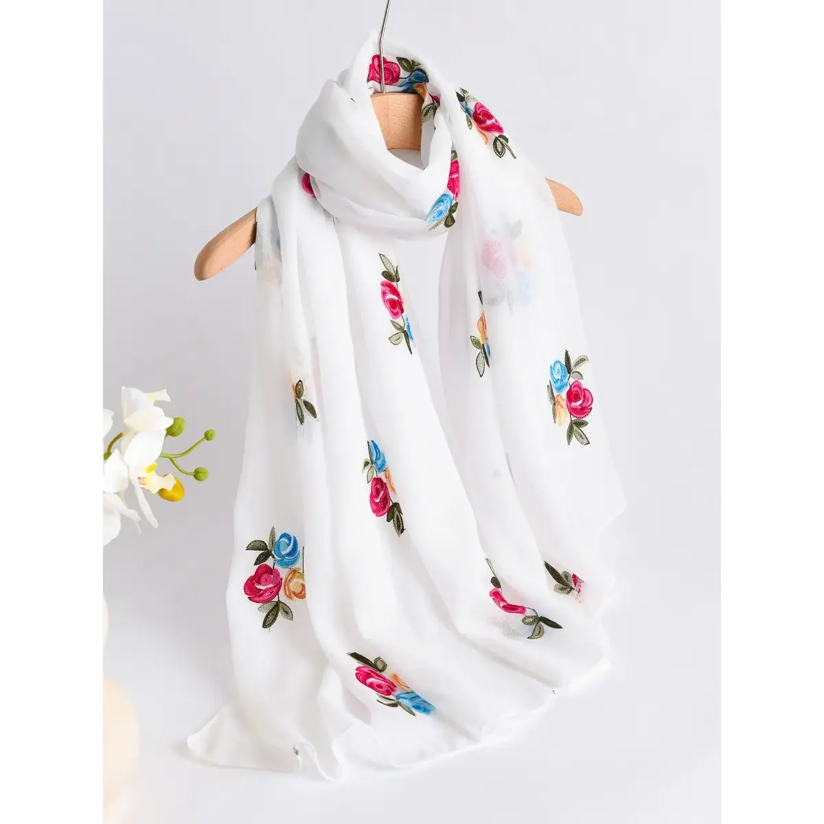Women’s Floral Pattern Scarf Shawl – Elegant Multifunctional Headscarf, Sun Protection Beach & Outdoor Wrap