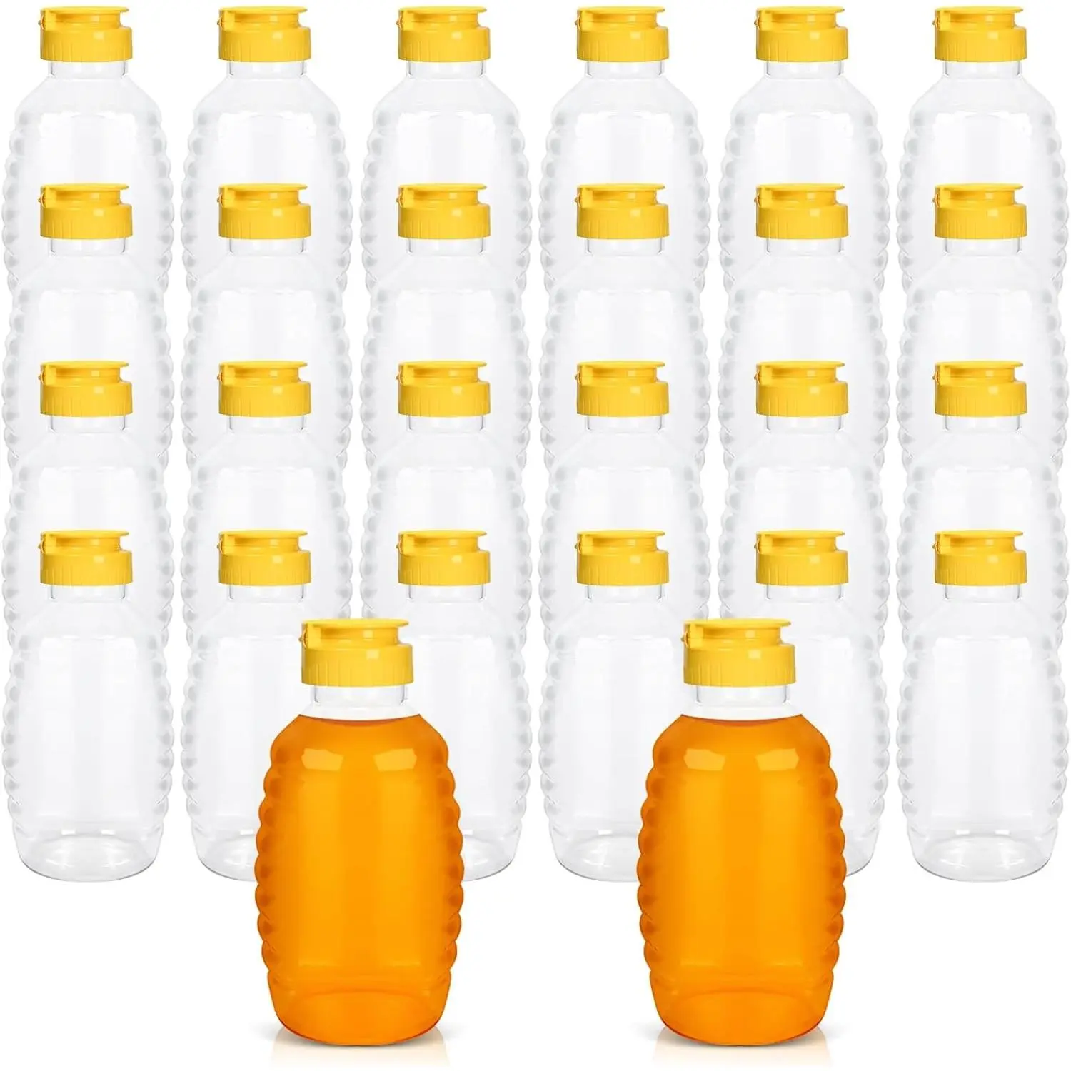24 Pack 16 oz Squeeze Honey Bottles, Leakproof Flip-Top Caps, Refillable Plastic Honey Jars for Storing and Dispensing