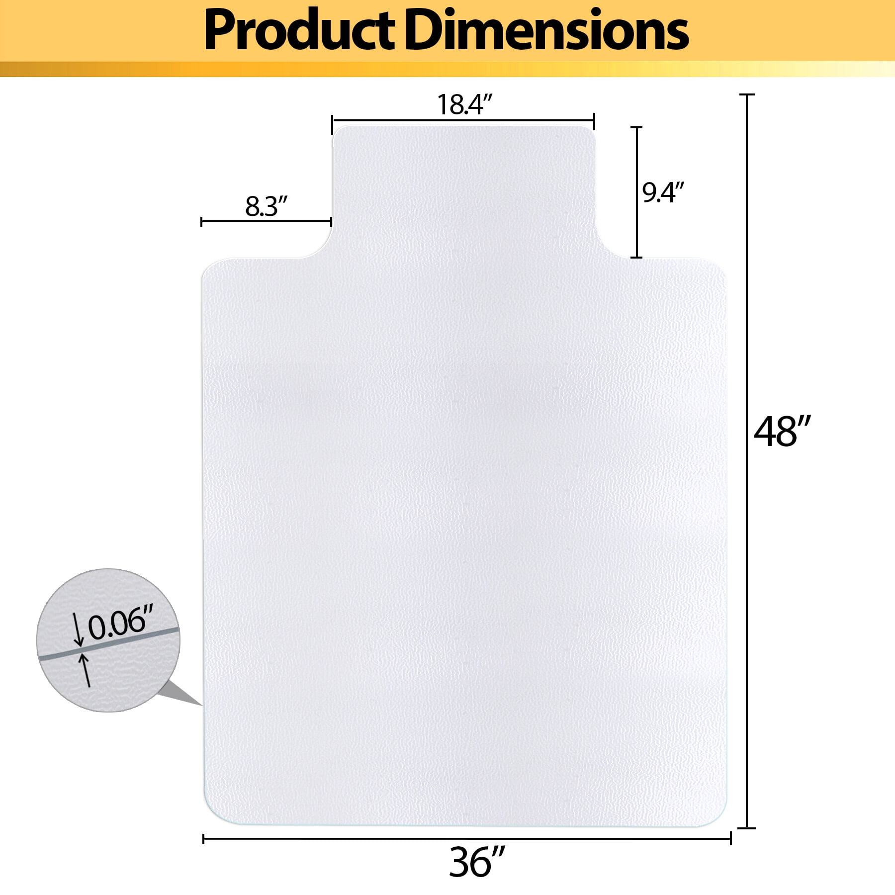 Segawe 48" x 36" Clear PVC Office Desk Chair Mat for Hardwood Floors with Lip