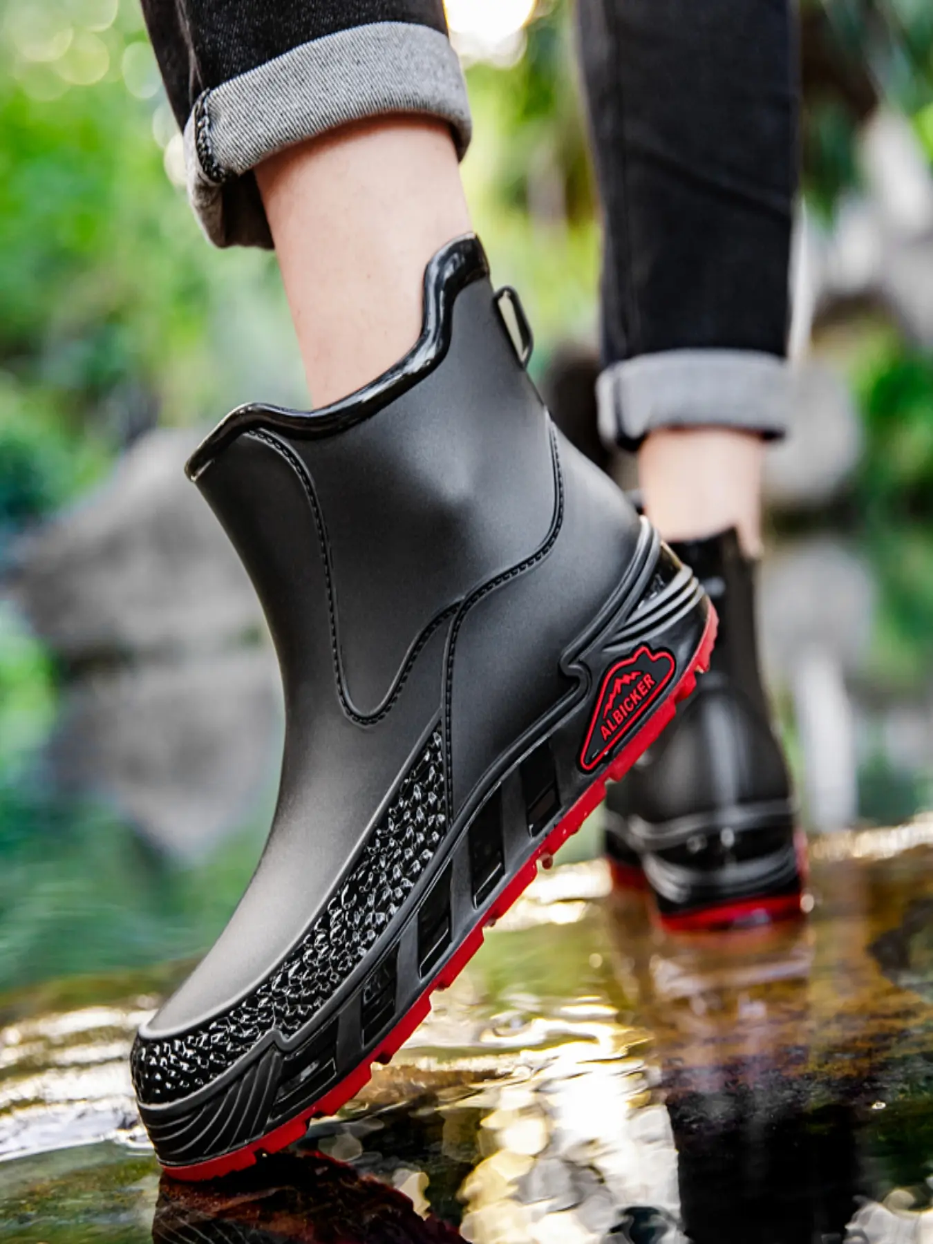 Unisex Short Ankle Rain Boots Full Waterproof Non Slip Rubber Water Shoes Lightweight Fashion Footwear for Fishing Car Wash Kitchen Gardening Outdoor Work