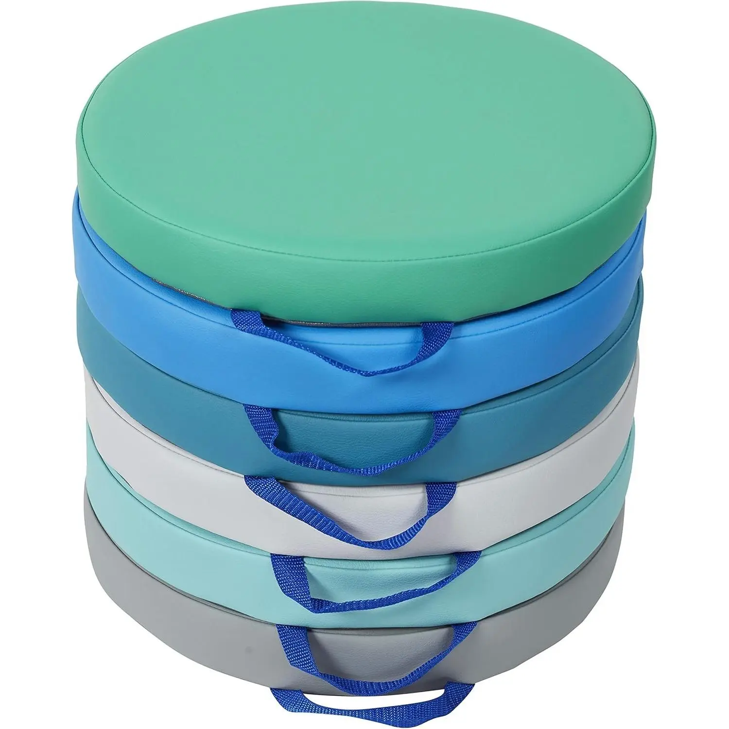 SoftScape 15 inch Round Classroom Floor Cushions with Handles; Flexible Seating for Daycare, Preschool, Playroom; 2 inch Thick Deluxe Foam (6-Piece) - Contemporary, 11232-CT
