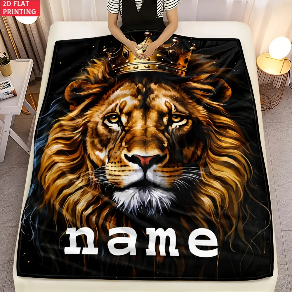 Custom Name Lion Blanket - Lightweight Flannel Home Goods Bedding Blanket, suitable for sofa, bed, travel, camping, living room, office, couch, chair, and bed - Soft and warm flannel fabric with digital print,Christmas,Personalized,Photo,,,flannel blanket