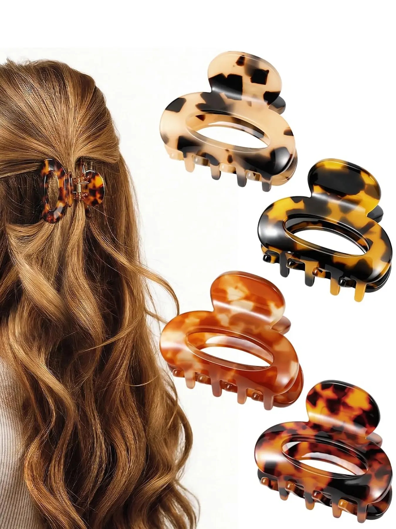4 PCS Small Hair Claw Clips for Women, 1.7 Inch Mini Acetate Hair Clips Tortoise Shell Leopard Print Jaw Clips, Fun Claw Clips, Cute Nonslip Strong Hold Fashion Hair Accessories for Thin Thick Hair Half Up Styling