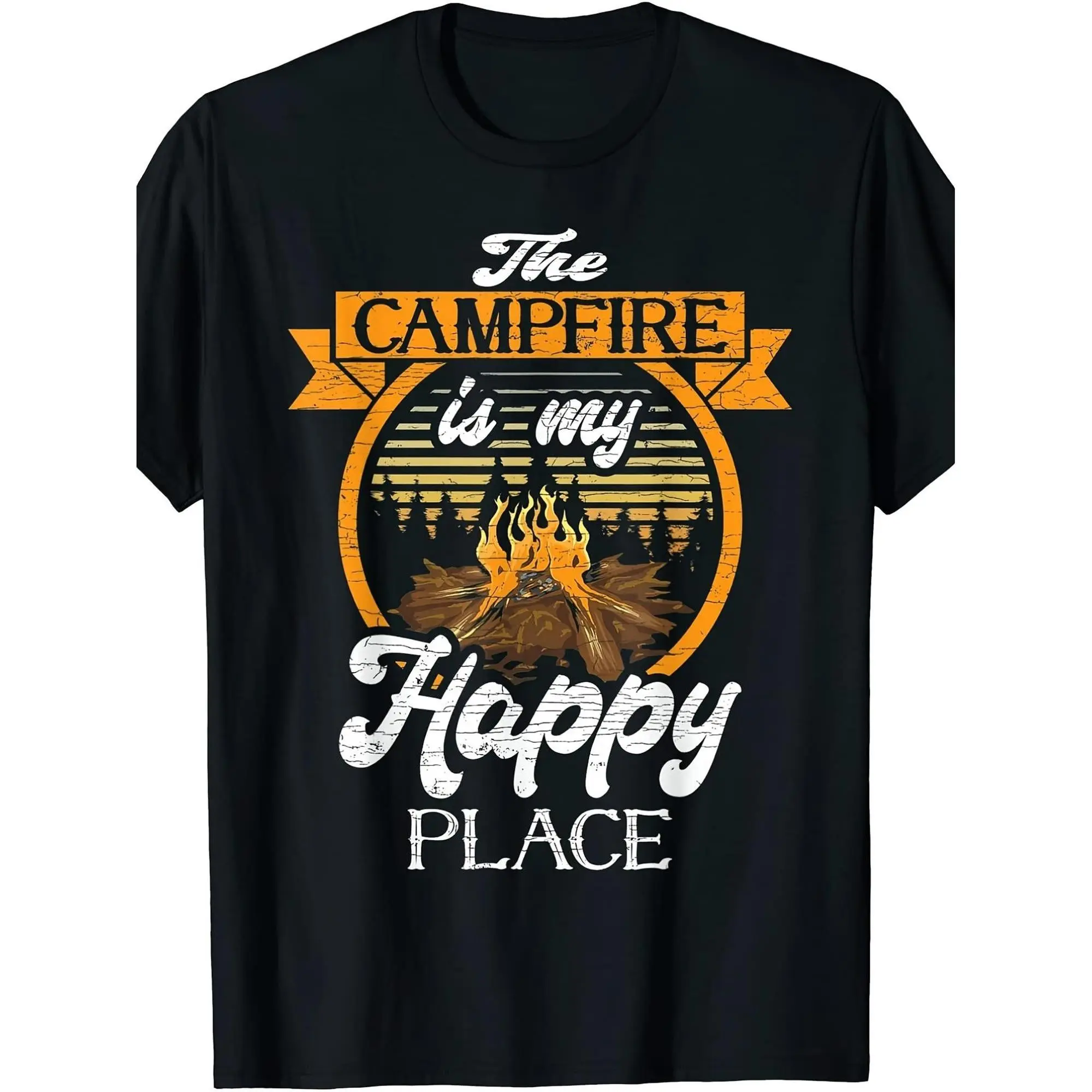 Men's Cotton Short-Sleeve Round Neck Print T-Shirt - Casual, Comfortable, Loose-Fitting Menswear for Camping, Simple Versatile Daily Wear