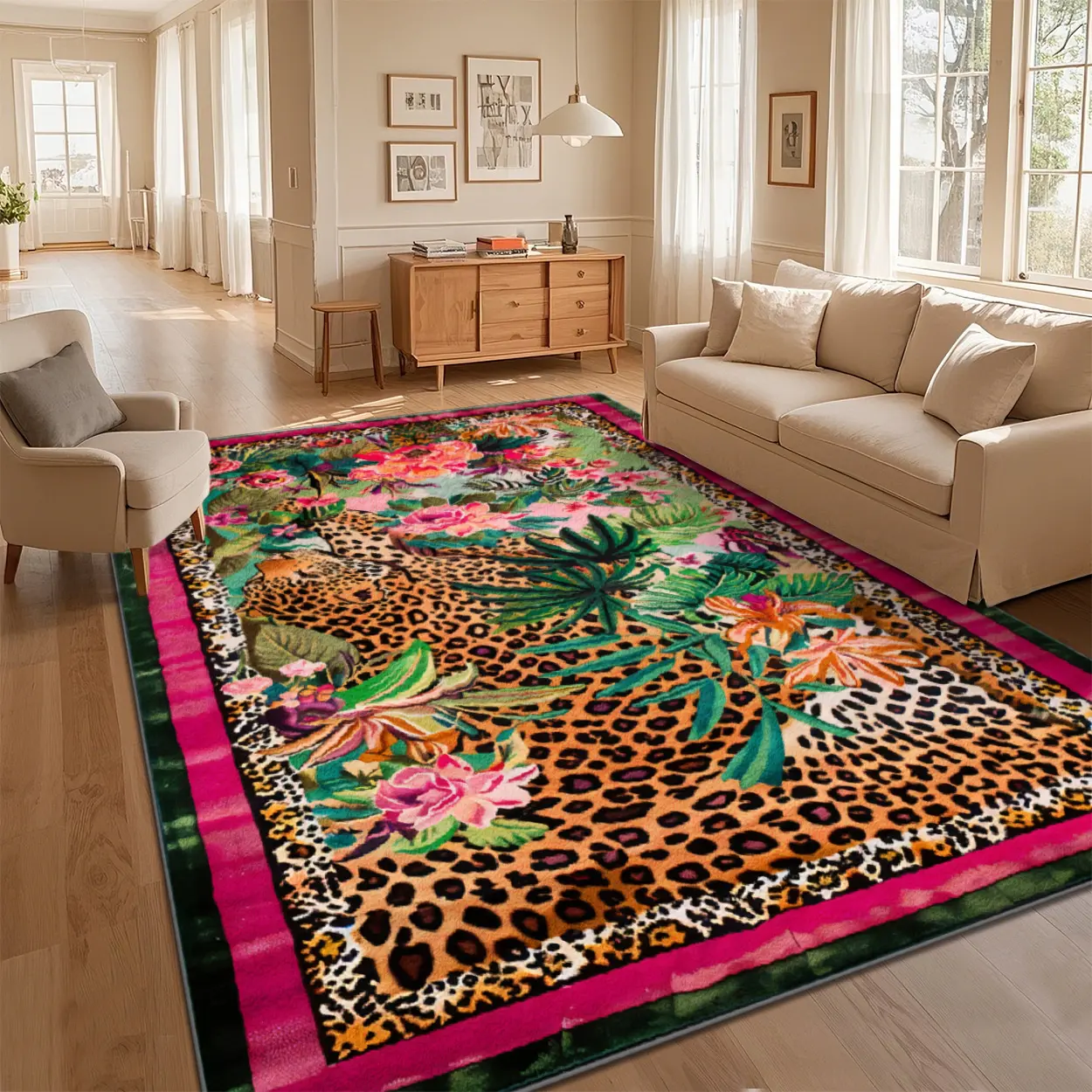 Local Delivery Multi Sizes Polyester Dense Tropical Jungle Floral Plant Style For Living Room Bedroom Nursery Playroom Washable Non Slip Boho Farmhouse Runner Rug, Rugs For Bedroom, Living Room Rugs